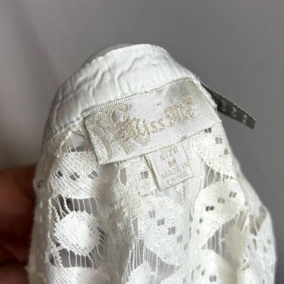 Miss Me White Lace Floral Boho Beaded Crochet Top T Shirt Womens Designer NWOT - Picture 7 of 8